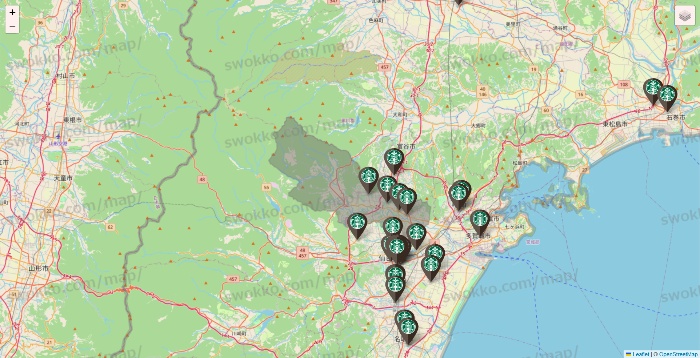 宮城県のスターバックスの店舗地図