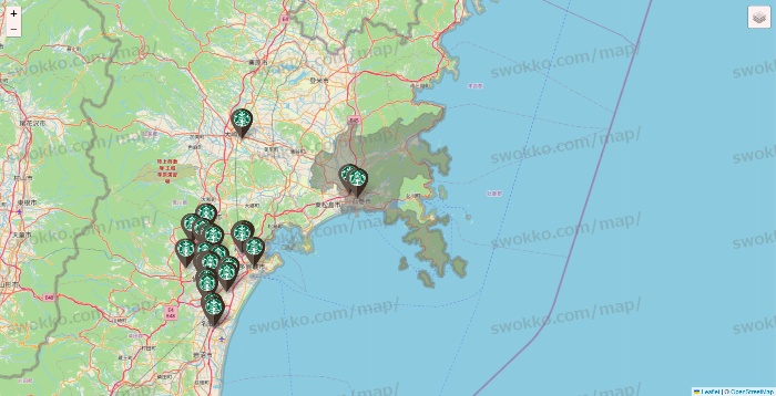 宮城県のスターバックスの店舗地図