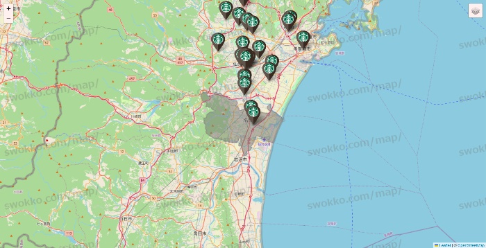 宮城県のスターバックスの店舗地図