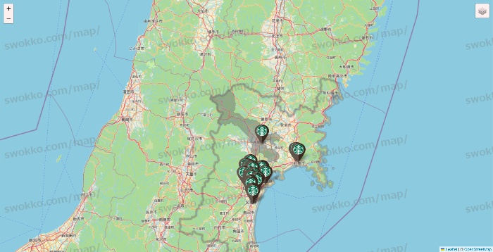 宮城県のスターバックスの店舗地図
