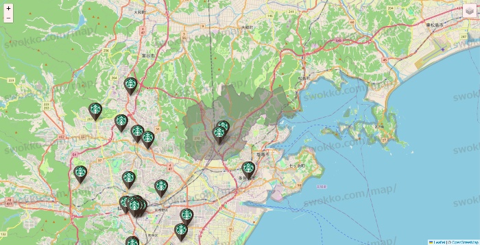 宮城県のスターバックスの店舗地図