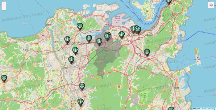 福岡県のスターバックスの店舗地図
