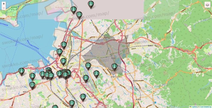 福岡県のスターバックスの店舗地図