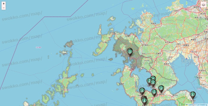 長崎県のスターバックスの店舗地図