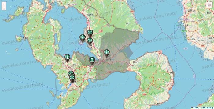 長崎県のスターバックスの店舗地図