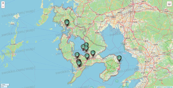 長崎県のスターバックスの店舗地図