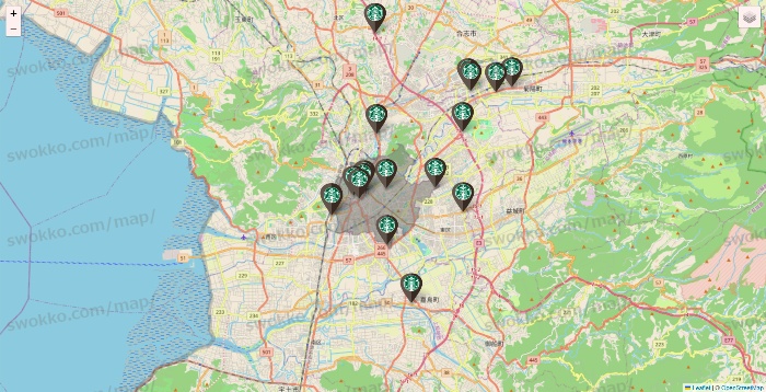 熊本県のスターバックスの店舗地図