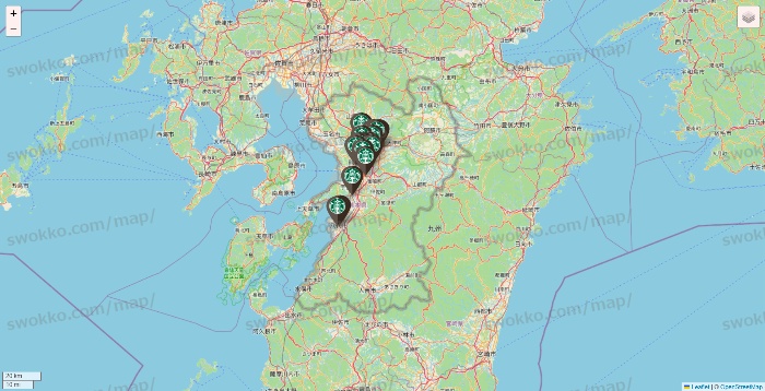 熊本県のスターバックスの店舗地図