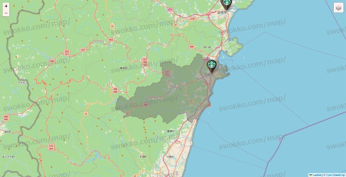 宮崎県のスターバックスの店舗地図