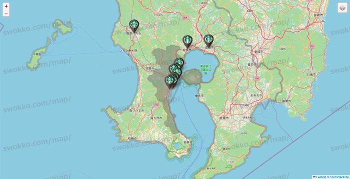 鹿児島県のスターバックスの店舗地図