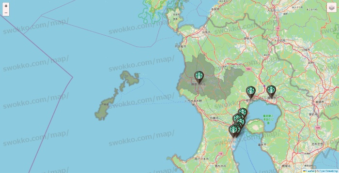 鹿児島県のスターバックスの店舗地図