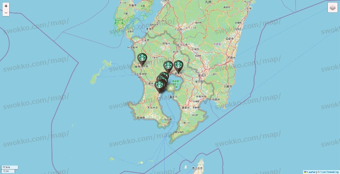 鹿児島県のスターバックスの店舗地図