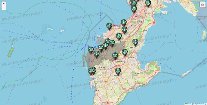 沖縄県のスターバックスの店舗地図