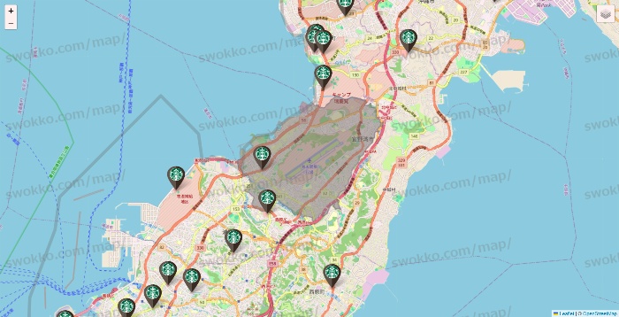 沖縄県のスターバックスの店舗地図