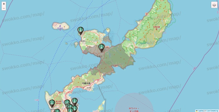 沖縄県のスターバックスの店舗地図