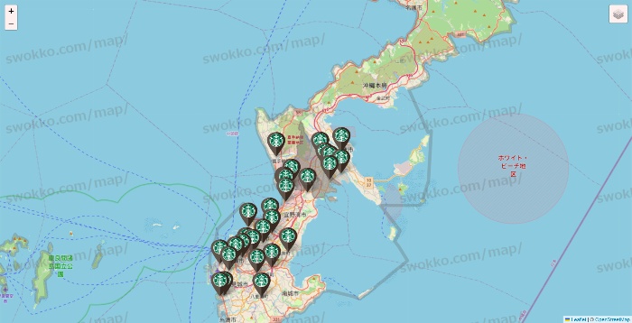 沖縄県のスターバックスの店舗地図