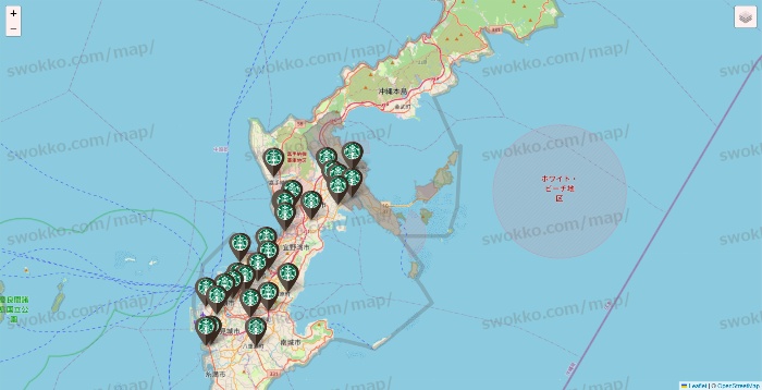 沖縄県のスターバックスの店舗地図
