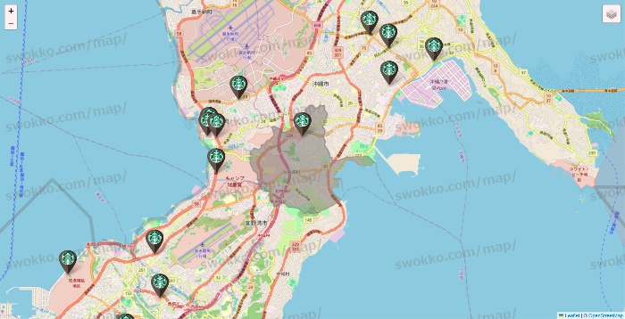 沖縄県のスターバックスの店舗地図