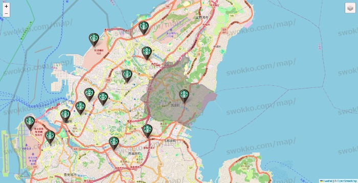 沖縄県のスターバックスの店舗地図