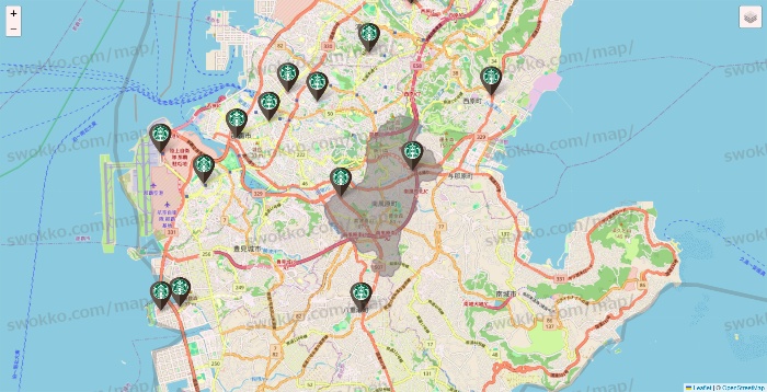 沖縄県のスターバックスの店舗地図