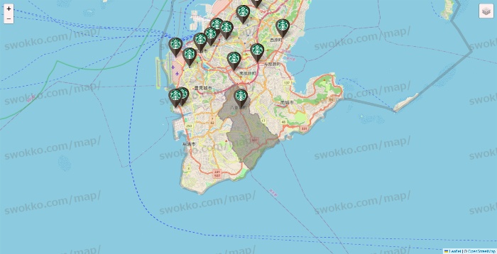 沖縄県のスターバックスの店舗地図