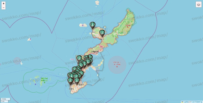 沖縄県のスターバックスの店舗地図