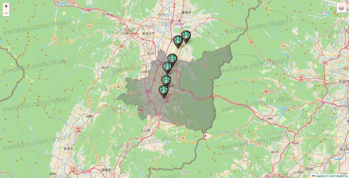 山形県のスターバックスの店舗地図