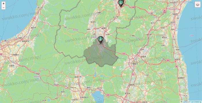 山形県のスターバックスの店舗地図