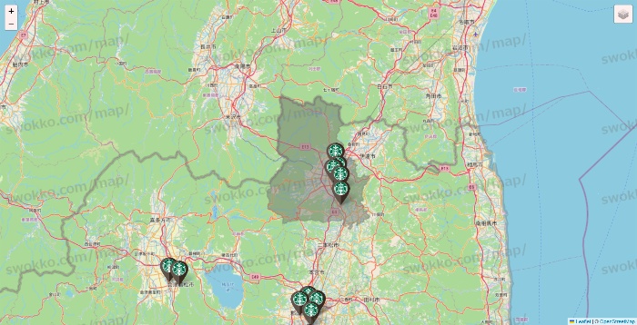 福島県のスターバックスの店舗地図