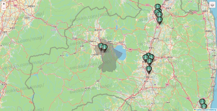 福島県のスターバックスの店舗地図