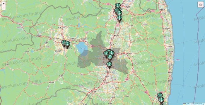 福島県のスターバックスの店舗地図
