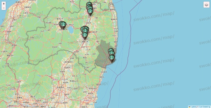 福島県のスターバックスの店舗地図