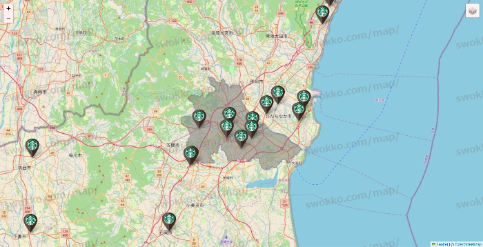 茨城県のスターバックスの店舗地図