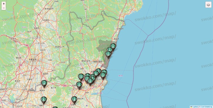 茨城県のスターバックスの店舗地図