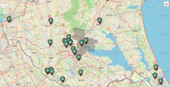 茨城県のスターバックスの店舗地図