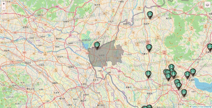 茨城県のスターバックスの店舗地図
