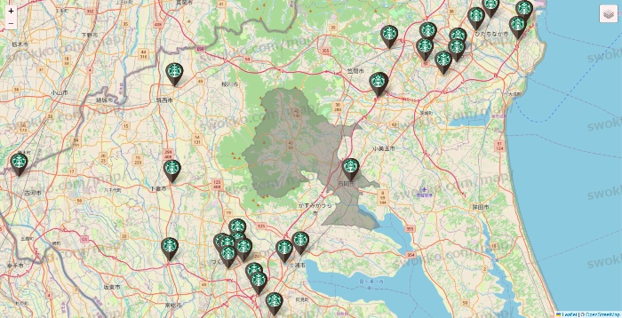 茨城県のスターバックスの店舗地図