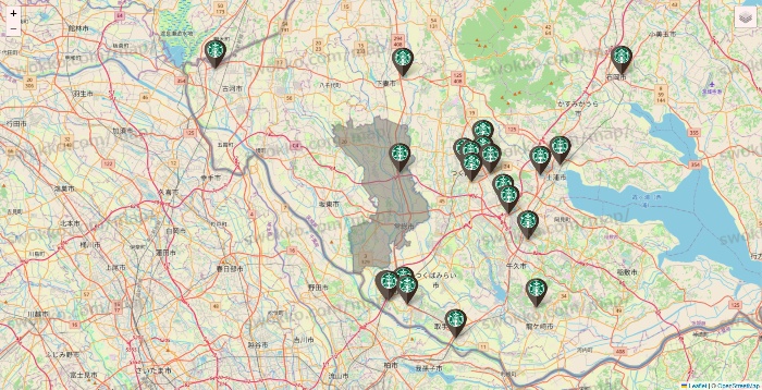 茨城県のスターバックスの店舗地図