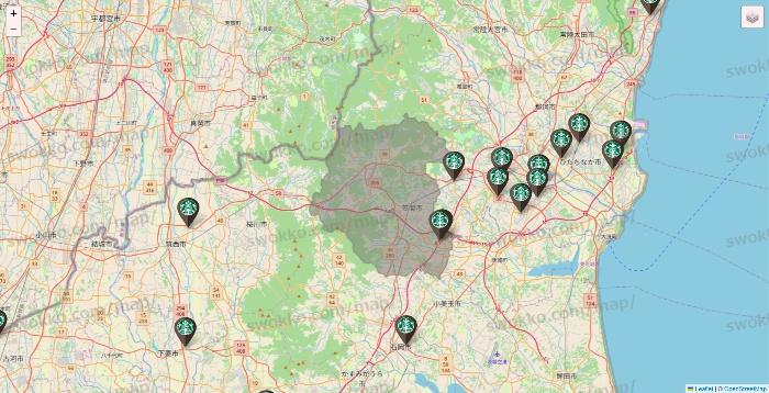 茨城県のスターバックスの店舗地図