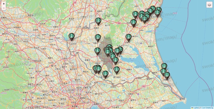 茨城県のスターバックスの店舗地図
