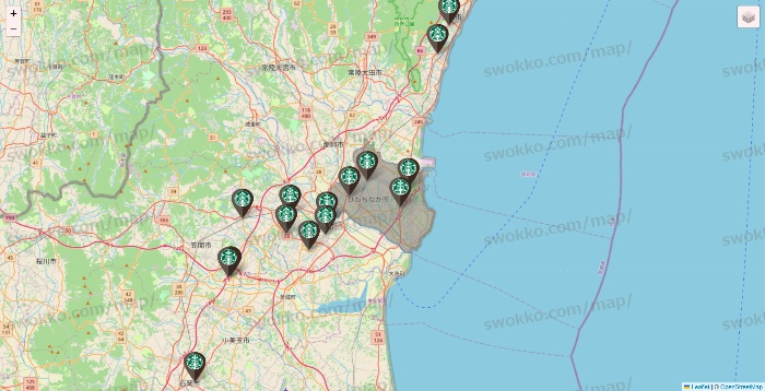 茨城県のスターバックスの店舗地図