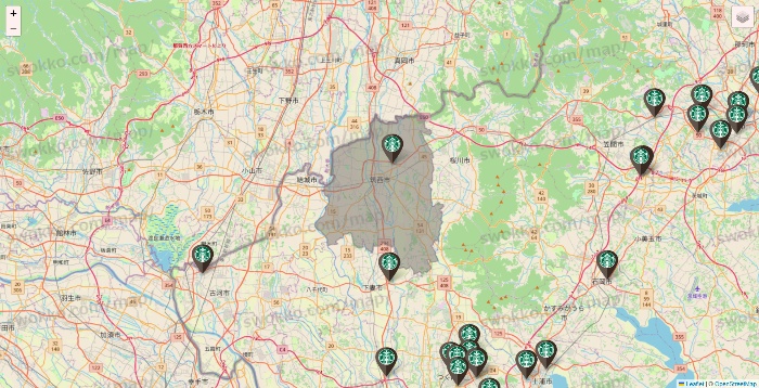 茨城県のスターバックスの店舗地図