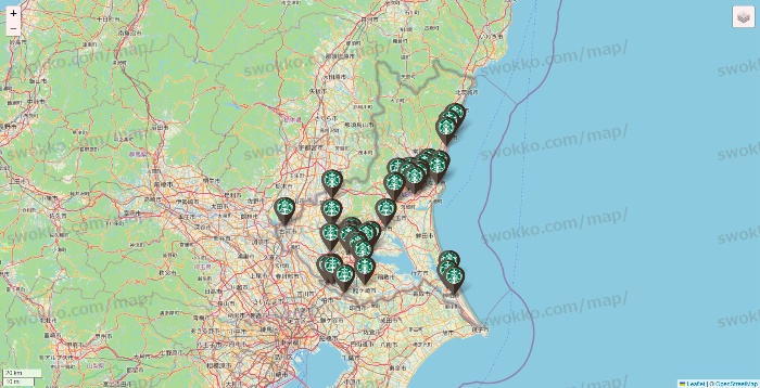茨城県のスターバックスの店舗地図