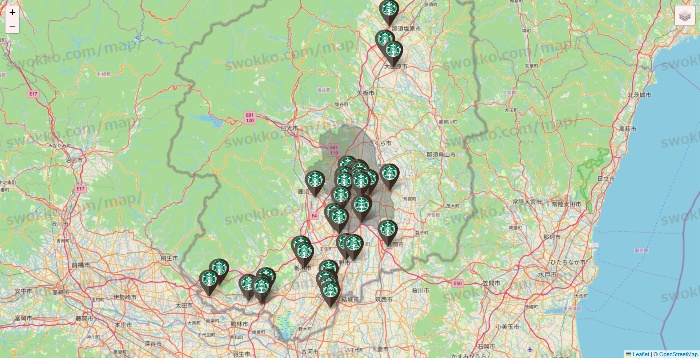 栃木県のスターバックスの店舗地図
