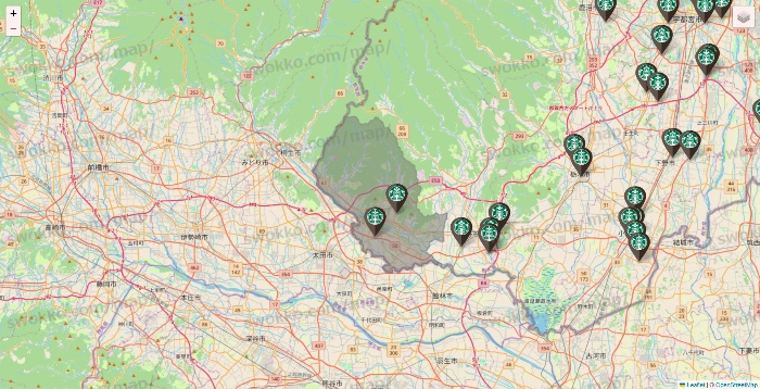 栃木県のスターバックスの店舗地図