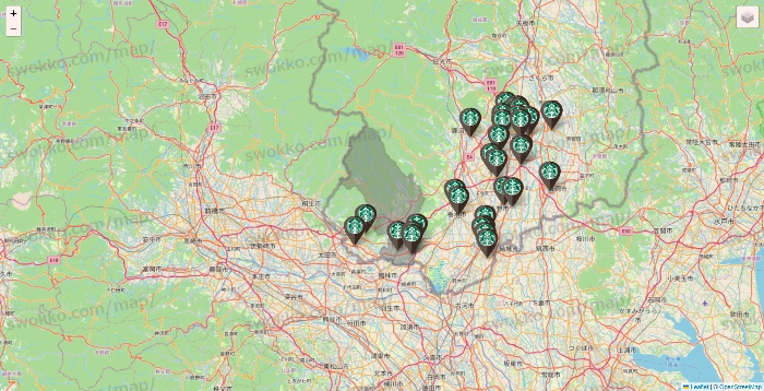 栃木県のスターバックスの店舗地図