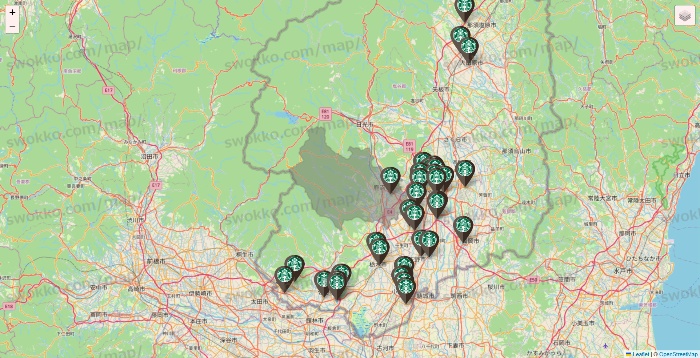 栃木県のスターバックスの店舗地図