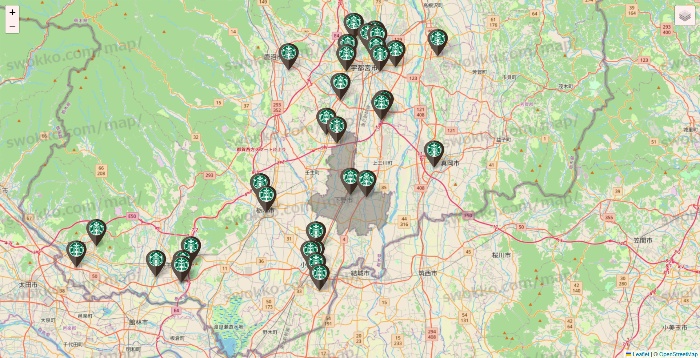 栃木県のスターバックスの店舗地図