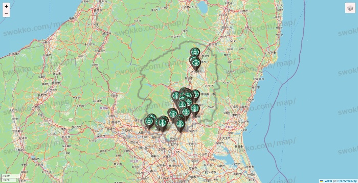 栃木県のスターバックスの店舗地図