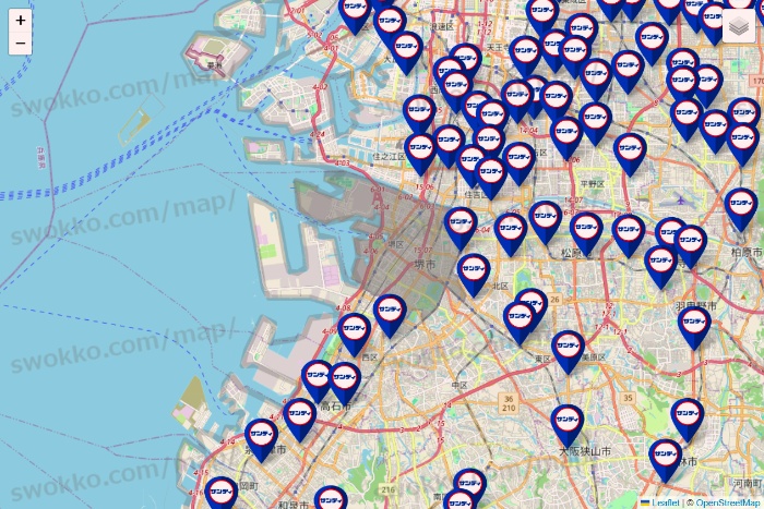 大阪府のサンディの店舗地図